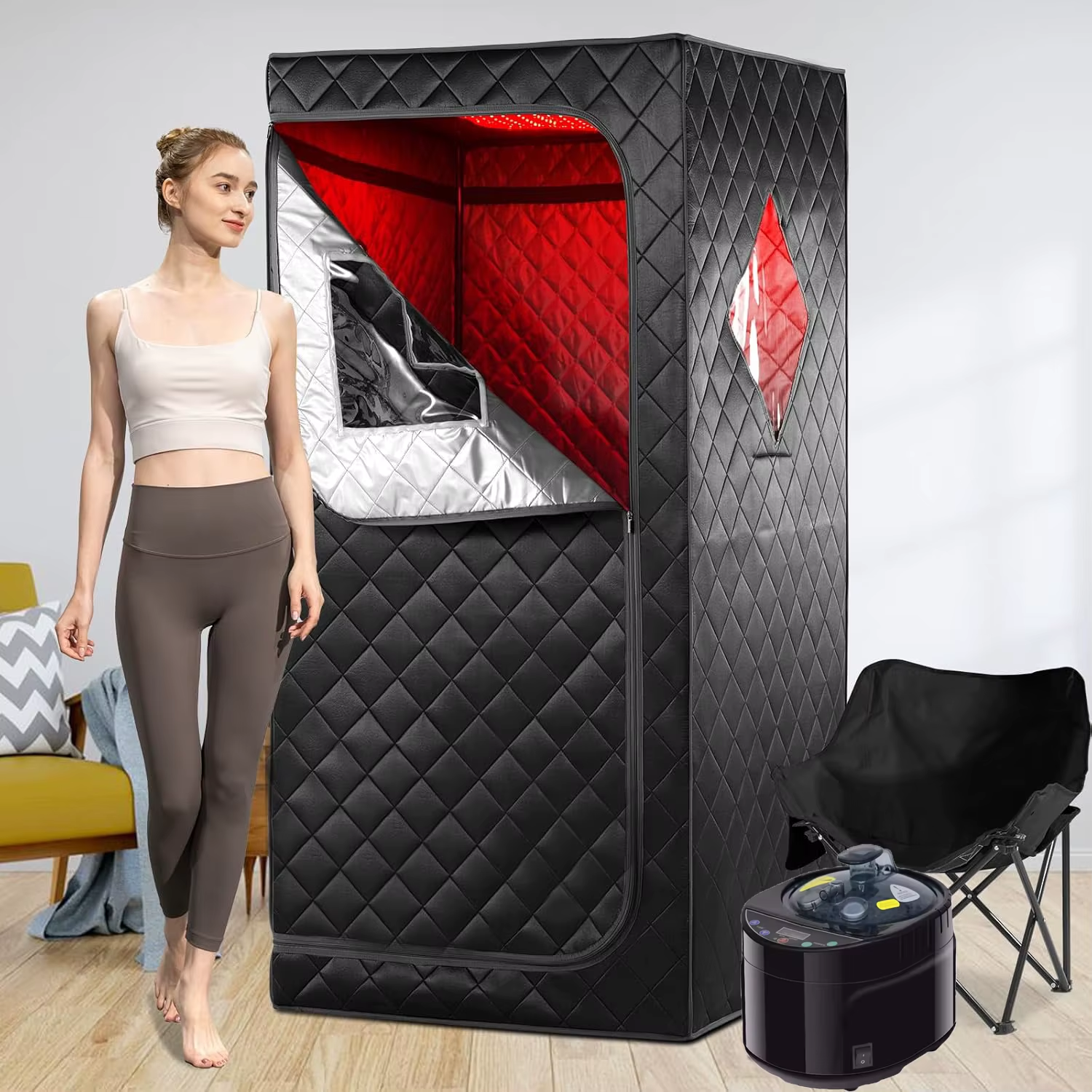 2In1 Portable Infrared Steam Sauna Full Body Relaxation with 660Nm Red Light Therapy 4L Steamer Folding Chair