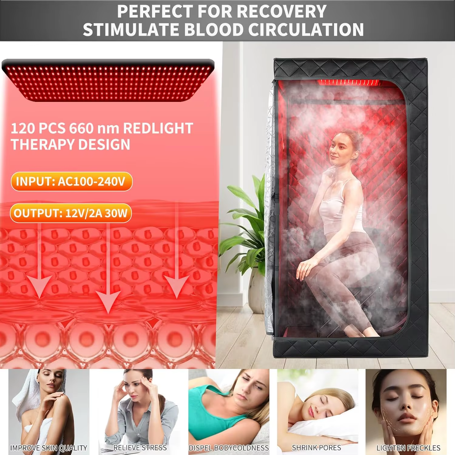 2In1 Portable Infrared Steam Sauna Full Body Relaxation with 660Nm Red Light Therapy 4L Steamer Folding Chair