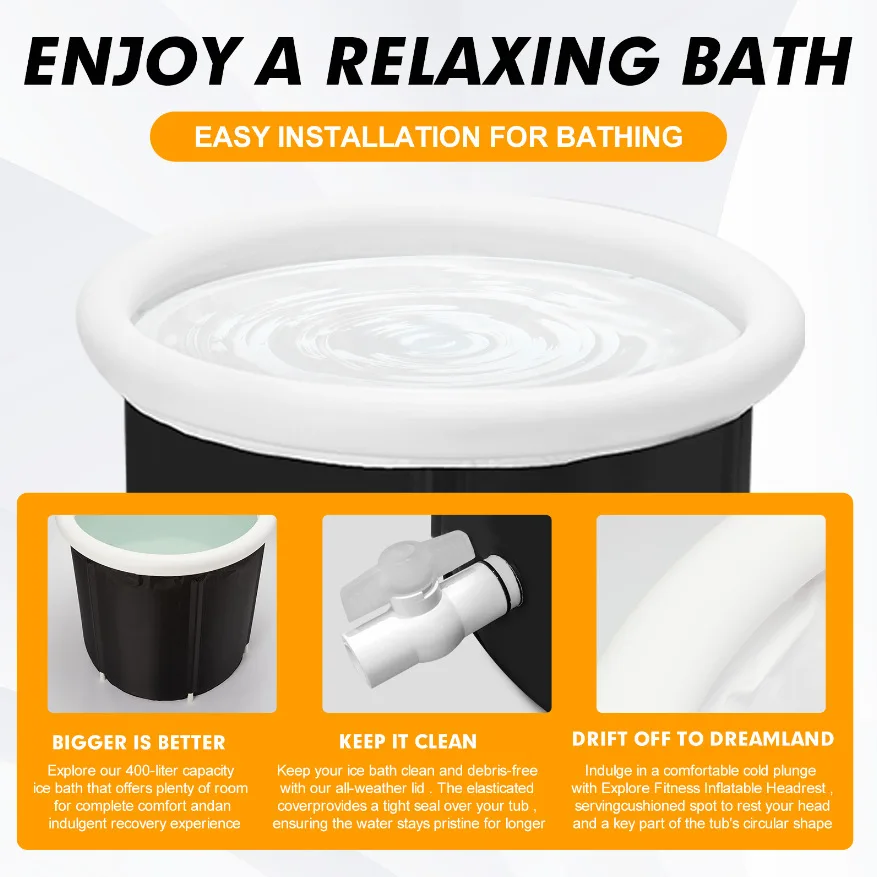 Large Ice Bath Tub Outdoor with Portable Bathtub Athletes Cold Water Therapy Tub Folding Bath Bucket PVC Spa Bathtub