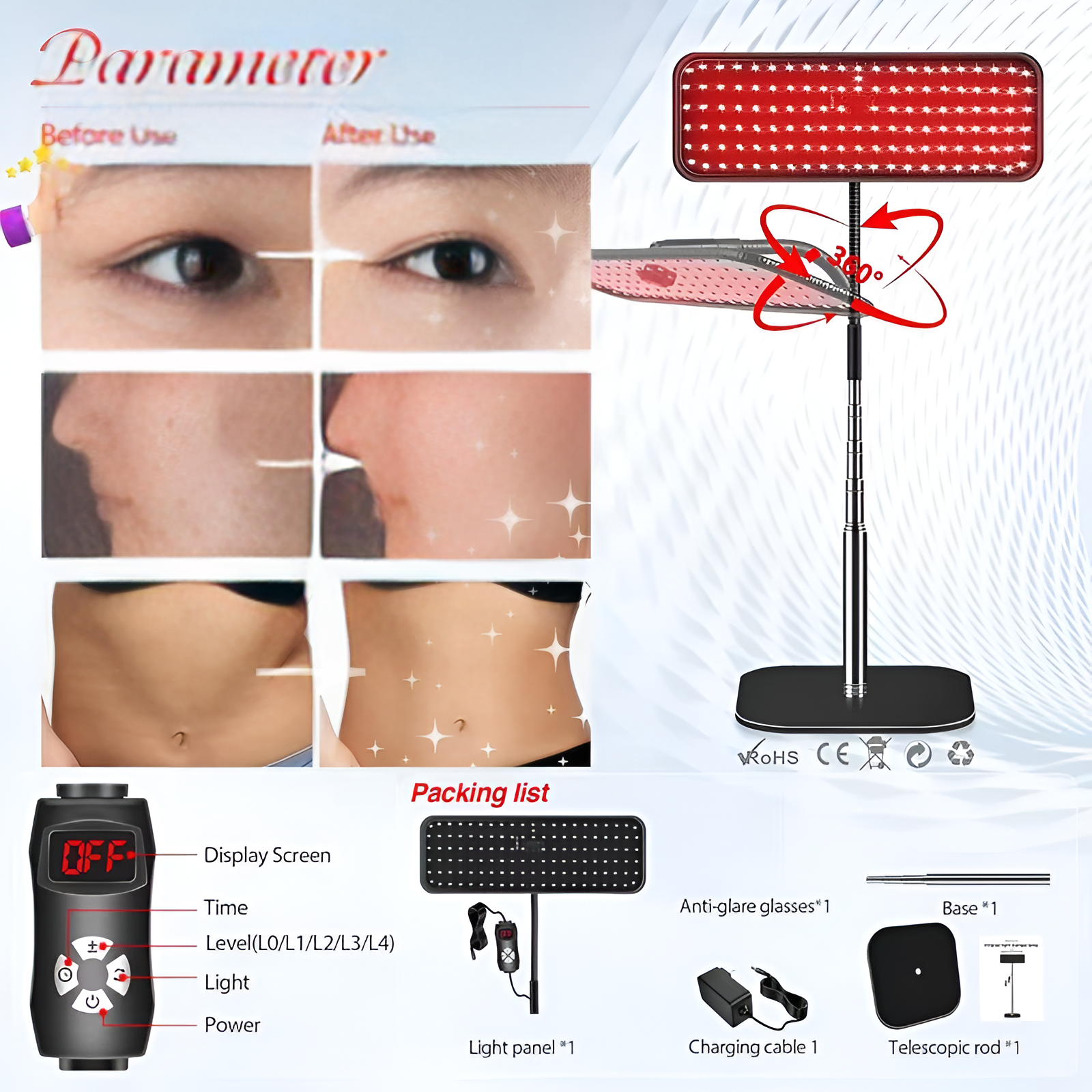 660Nm & 850Nm near Infrared Light Device 25W LED Red Light Therapy Lamp with Stand Facial Skin Care for Relief Muscle Joint Pain