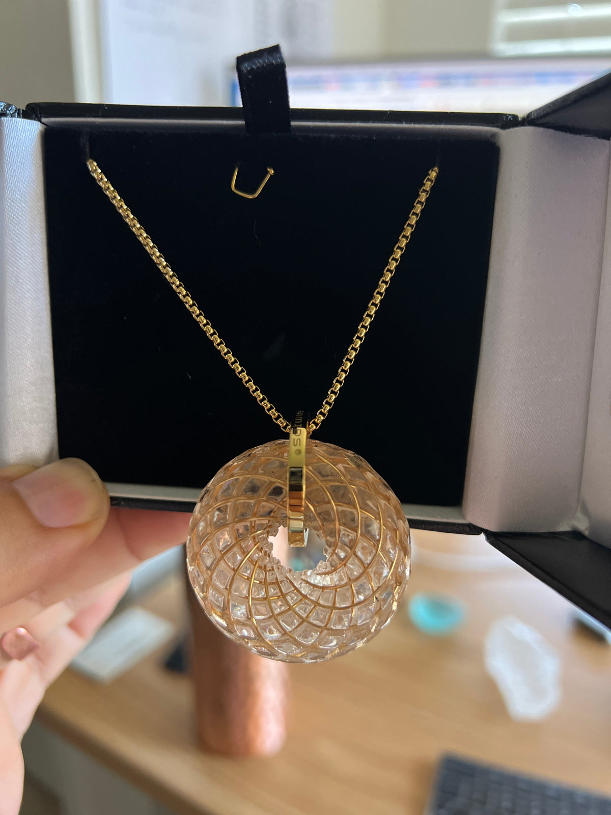 Rainbow Phenakite Pendant with 18K Gold PVD Chain | Rodin Vortex Coil Necklace | iTorus iZ