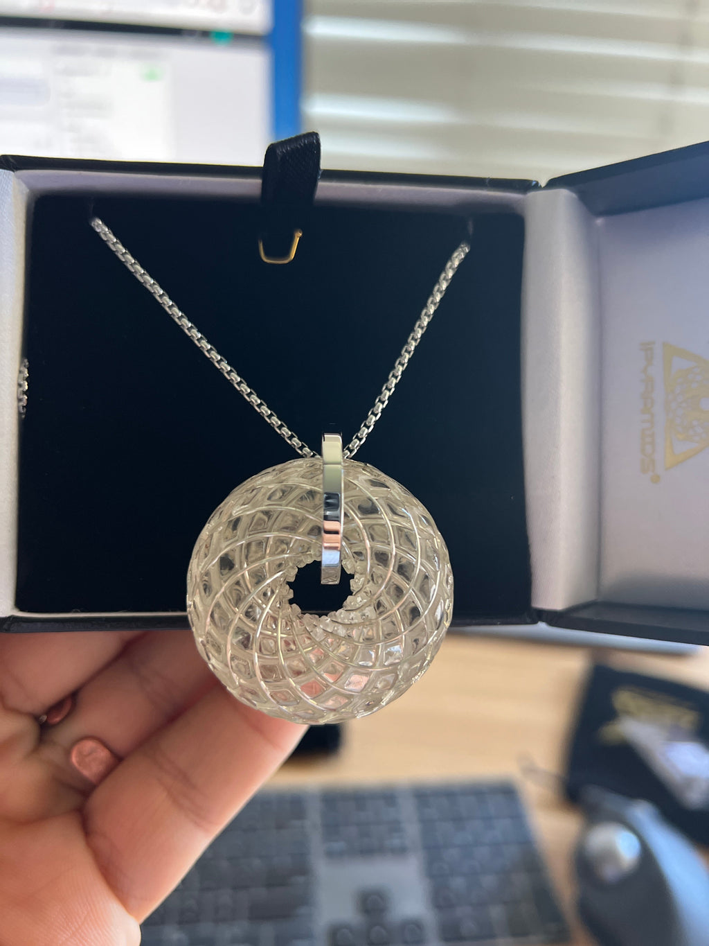 Rainbow Phenakite Pendant with Sterling Silver Chain | 18K Gold Plated Rodin Vortex Coil Necklace | iTorus iZ