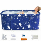 55In Portable Folding Bathtub for Bathroom, Hot Ice Bath Tub for 2 Person , Blue White